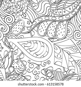 Tracery seamless pattern. Mehndi design. Ethnic monochrome binary doodle texture. Curved doodling black and white background. Vector