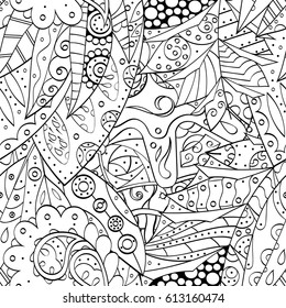 Tracery seamless pattern. Mehndi design. Ethnic monochrome binary doodle texture. Curved doodling black and white background. Vector