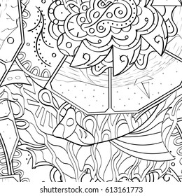 Tracery seamless pattern. Mehndi design. Ethnic monochrome binary doodle texture. Curved doodling black and white background. Vector