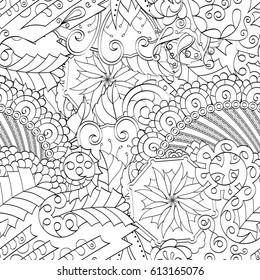 Tracery seamless pattern. Mehndi design. Ethnic monochrome binary doodle texture. Curved doodling black and white background. Vector