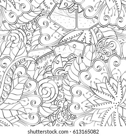 Tracery seamless pattern. Mehndi design. Ethnic monochrome binary doodle texture. Curved doodling black and white background. Vector