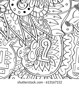 Tracery seamless pattern. Mehndi design. Ethnic monochrome binary doodle texture. Curved doodling black and white background. Vector