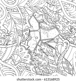 Tracery seamless pattern. Mehndi design. Ethnic monochrome binary doodle texture. Curved doodling black and white background. Vector