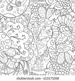 Tracery seamless pattern. Mehndi design. Ethnic monochrome binary doodle texture. Curved doodling black and white background. Vector