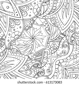 Tracery seamless pattern. Mehndi design. Ethnic monochrome binary doodle texture. Curved doodling black and white background. Vector