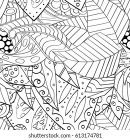 Tracery seamless pattern. Mehndi design. Ethnic monochrome binary doodle texture. Curved doodling black and white background. Vector