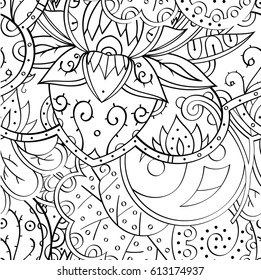 Tracery seamless pattern. Mehndi design. Ethnic monochrome binary doodle texture. Curved doodling black and white background. Vector