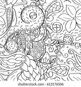 Tracery seamless pattern. Mehndi design. Ethnic monochrome binary doodle texture. Curved doodling black and white background. Vector