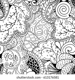 Tracery seamless pattern. Mehndi design. Ethnic monochrome binary doodle texture. Curved doodling black and white background. Vector