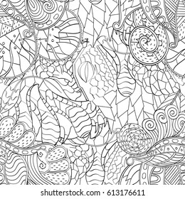 Tracery seamless pattern. Mehndi design. Ethnic monochrome binary doodle texture. Curved doodling black and white background. Vector