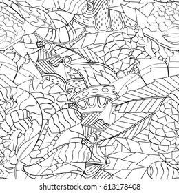 Tracery seamless pattern. Mehndi design. Ethnic monochrome binary doodle texture. Curved doodling black and white background. Vector