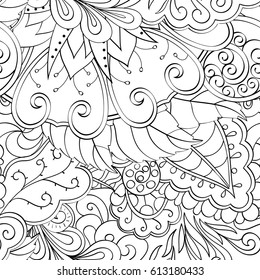 Tracery seamless pattern. Mehndi design. Ethnic monochrome binary doodle texture. Curved doodling black and white background. Vector
