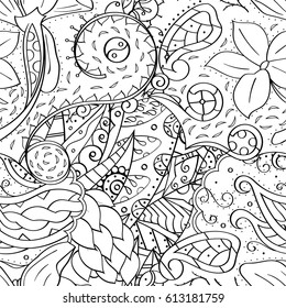 Tracery seamless pattern. Mehndi design. Ethnic monochrome binary doodle texture. Curved doodling black and white background. Vector