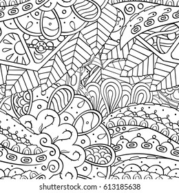 Tracery seamless pattern. Mehndi design. Ethnic monochrome binary doodle texture. Curved doodling black and white background. Vector