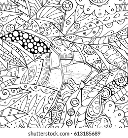 Tracery seamless pattern. Mehndi design. Ethnic monochrome binary doodle texture. Curved doodling black and white background. Vector