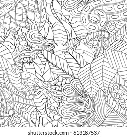 Tracery seamless pattern. Mehndi design. Ethnic monochrome binary doodle texture. Curved doodling black and white background. Vector