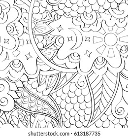 Tracery seamless pattern. Mehndi design. Ethnic monochrome binary doodle texture. Curved doodling black and white background. Vector