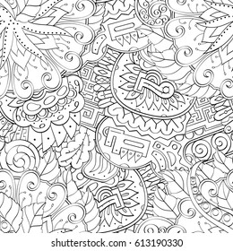 Tracery seamless pattern. Mehndi design. Ethnic monochrome binary doodle texture. Curved doodling black and white background. Vector