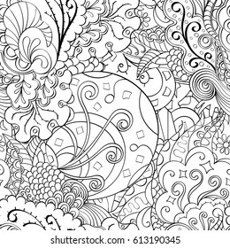 Tracery seamless pattern. Mehndi design. Ethnic monochrome binary doodle texture. Curved doodling black and white background. Vector