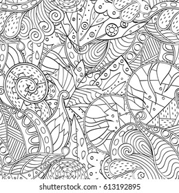Tracery seamless pattern. Mehndi design. Ethnic monochrome binary doodle texture. Curved doodling black and white background. Vector