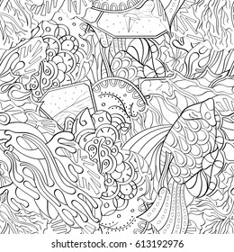 Tracery seamless pattern. Mehndi design. Ethnic monochrome binary doodle texture. Curved doodling black and white background. Vector