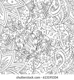 Tracery seamless pattern. Mehndi design. Ethnic monochrome binary doodle texture. Curved doodling black and white background. Vector