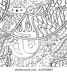 Tracery seamless pattern. Mehndi design. Ethnic monochrome binary doodle texture. Curved doodling black and white background. Vector