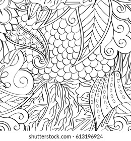 Tracery seamless pattern. Mehndi design. Ethnic monochrome binary doodle texture. Curved doodling black and white background. Vector