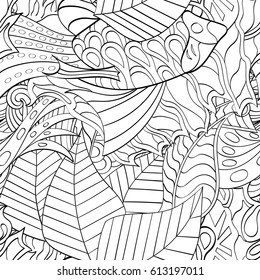 Tracery seamless pattern. Mehndi design. Ethnic monochrome binary doodle texture. Curved doodling black and white background. Vector