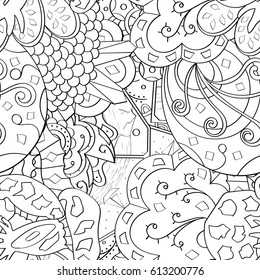 Tracery seamless pattern. Mehndi design. Ethnic monochrome binary doodle texture. Curved doodling black and white background. Vector