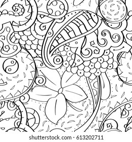 Tracery seamless pattern. Mehndi design. Ethnic monochrome binary doodle texture. Curved doodling black and white background. Vector