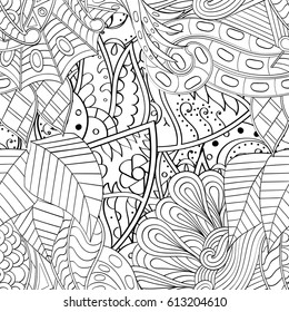 Tracery seamless pattern. Mehndi design. Ethnic monochrome binary doodle texture. Curved doodling black and white background. Vector