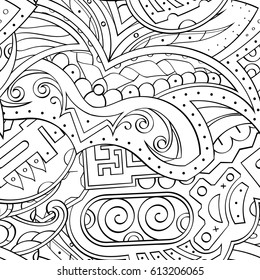 Tracery seamless pattern. Mehndi design. Ethnic monochrome binary doodle texture. Curved doodling black and white background. Vector