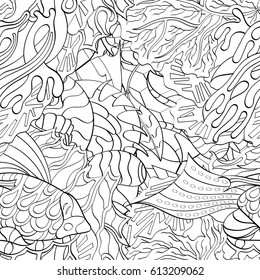 Tracery seamless pattern. Mehndi design. Ethnic monochrome binary doodle texture. Curved doodling black and white background. Vector