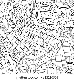 Tracery seamless pattern. Mehndi design. Ethnic monochrome binary doodle texture. Curved doodling black and white background. Vector