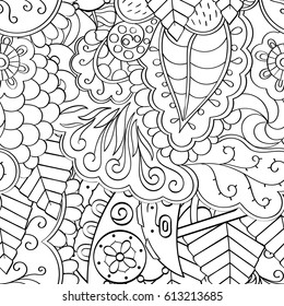 Tracery seamless pattern. Mehndi design. Ethnic monochrome binary doodle texture. Curved doodling black and white background. Vector