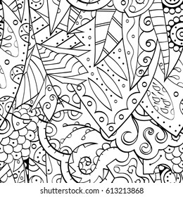 Tracery seamless pattern. Mehndi design. Ethnic monochrome binary doodle texture. Curved doodling black and white background. Vector