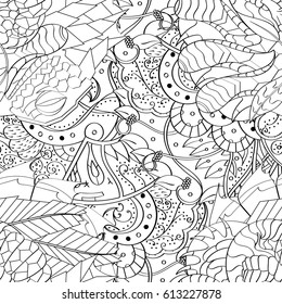 Tracery seamless pattern. Mehndi design. Ethnic monochrome binary doodle texture. Curved doodling black and white background. Vector