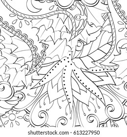 Tracery seamless pattern. Mehndi design. Ethnic monochrome binary doodle texture. Curved doodling black and white background. Vector