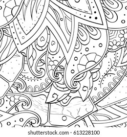 Tracery seamless pattern. Mehndi design. Ethnic monochrome binary doodle texture. Curved doodling black and white background. Vector