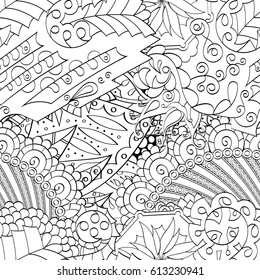 Tracery seamless pattern. Mehndi design. Ethnic monochrome binary doodle texture. Curved doodling black and white background. Vector