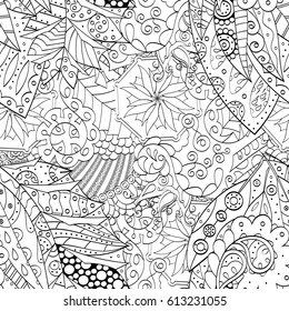 Tracery seamless pattern. Mehndi design. Ethnic monochrome binary doodle texture. Curved doodling black and white background. Vector