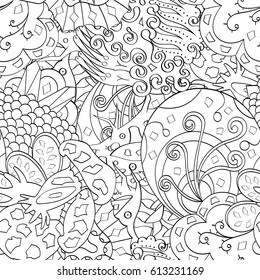 Tracery seamless pattern. Mehndi design. Ethnic monochrome binary doodle texture. Curved doodling black and white background. Vector