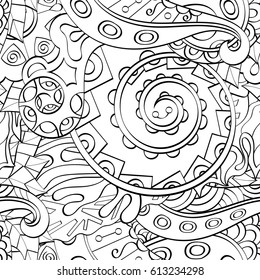 Tracery seamless pattern. Mehndi design. Ethnic monochrome binary doodle texture. Curved doodling black and white background. Vector