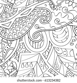 Tracery seamless pattern. Mehndi design. Ethnic monochrome binary doodle texture. Curved doodling black and white background. Vector