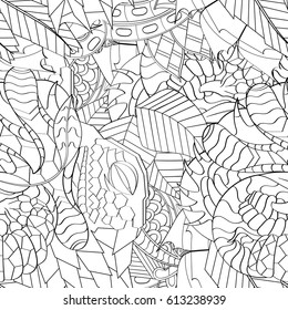 Tracery seamless pattern. Mehndi design. Ethnic monochrome binary doodle texture. Curved doodling black and white background. Vector