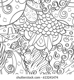 Tracery seamless pattern. Mehndi design. Ethnic monochrome binary doodle texture. Curved doodling black and white background. Vector