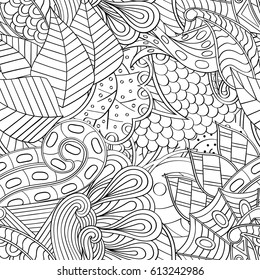 Tracery seamless pattern. Mehndi design. Ethnic monochrome binary doodle texture. Curved doodling black and white background. Vector