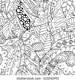 Tracery seamless pattern. Mehndi design. Ethnic monochrome binary doodle texture. Curved doodling black and white background. Vector