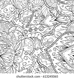 Tracery seamless pattern. Mehndi design. Ethnic monochrome binary doodle texture. Curved doodling black and white background. Vector
